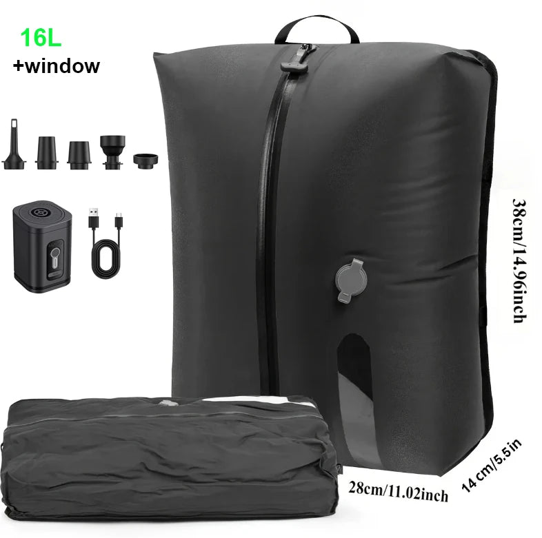 17L-34L Travel Vacuum Bag Reusable Storage Bag Folding Outdoor Compression Bag with Air Pump for Suitcases Backpack Luggage